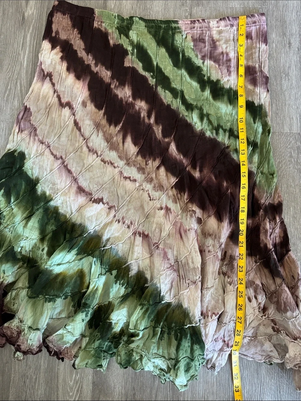 Tie-Dye Crinkle Skirt - Green, Brown & Pink - Picture 11 of 11